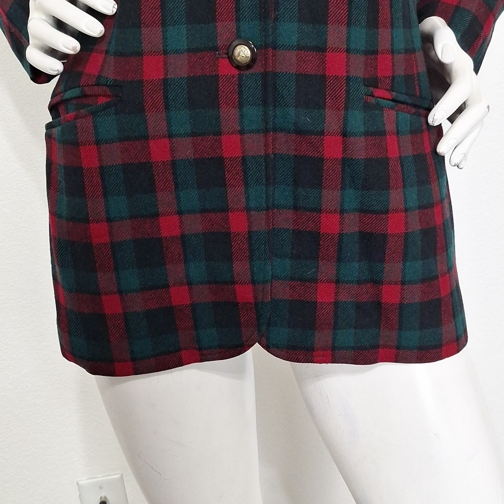 Pendleton Vintage Black Red Green 100% Virgin Wool Academia Plaid Blazer Size 12 - Picture 4 of 15